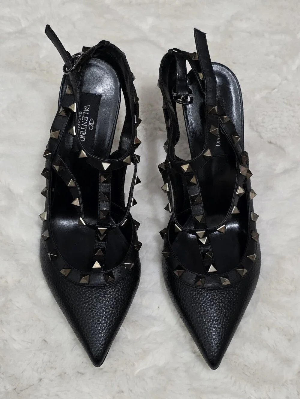 Valentino Black Rockstud Strappy Heels